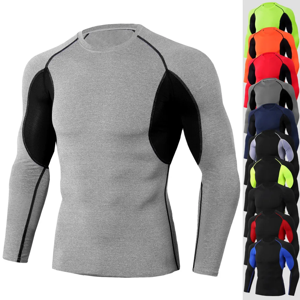 Men Compression Running T Shirt PRO Tight Long Sleeve Fitness Sportswear Tops Training Jogging Shirts Gym Clothing Quick Drying