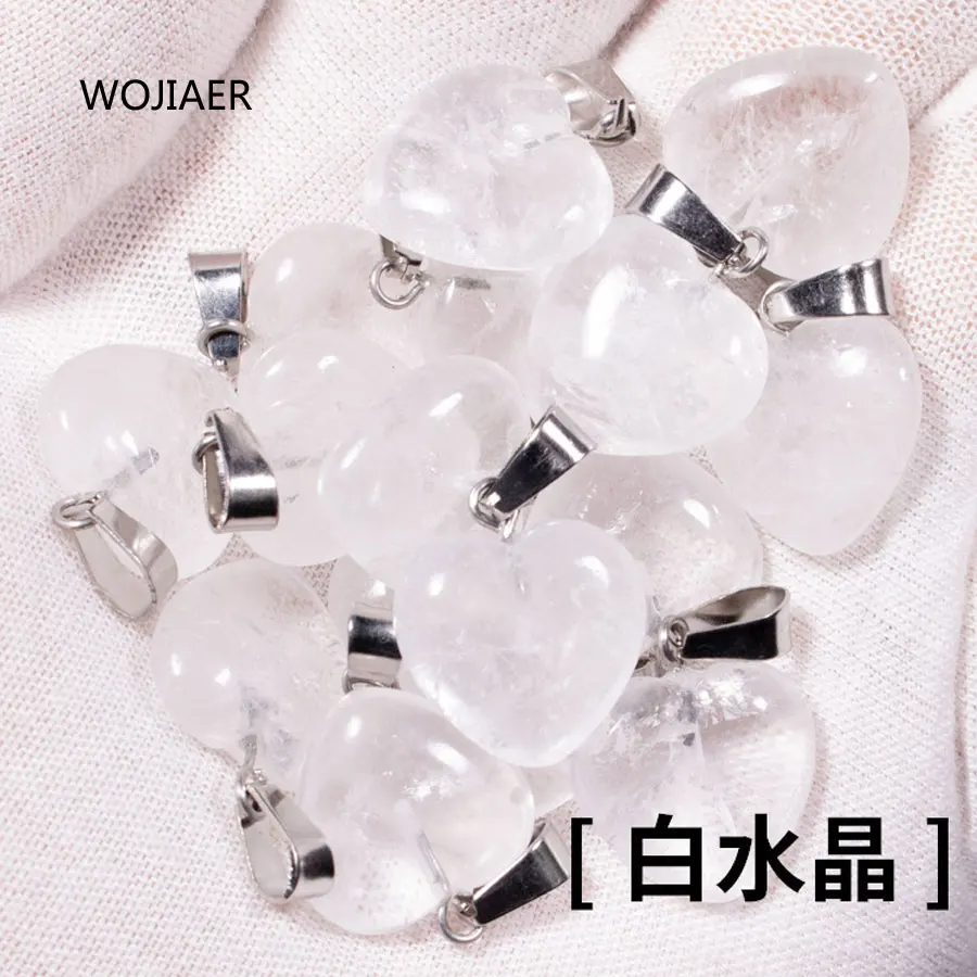 

WOJIAER 1Pcs 2021 Girl Women Love Heart Natural Gem Stone Charms Pendants White Crystal Reiki for Jewelry Making Necklace ZM0581