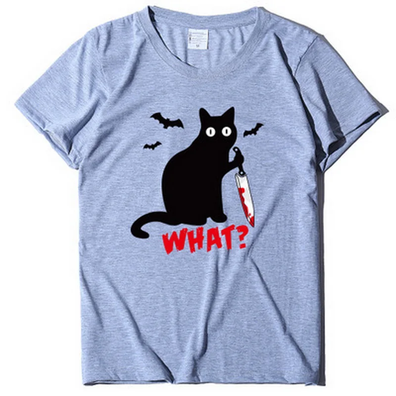 

2021YK2 Natsuharajuku Murder Cat Knife Women's Fun T-shirt Short Sleeve Halloween Top Tee Femme Camisetas ins Women's T-shirt