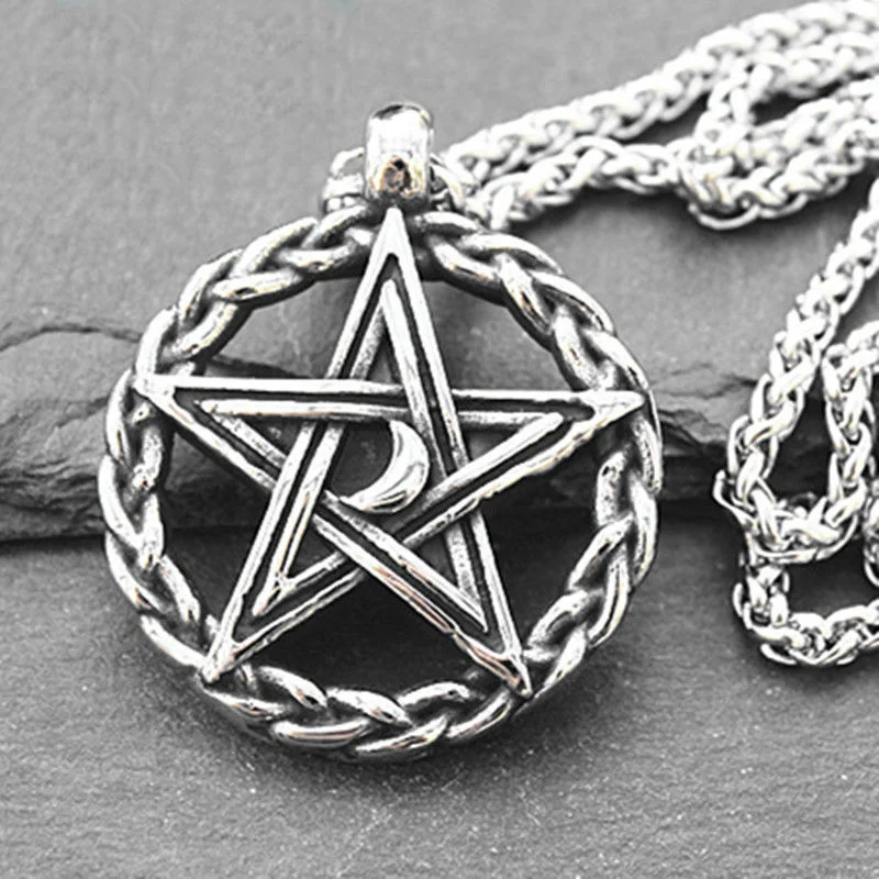 

Retro Woven Double-sided Moon Pentagram Pendant Men's Necklace Personality Trendy Domineering Sweater Chain Jewelry Accessories