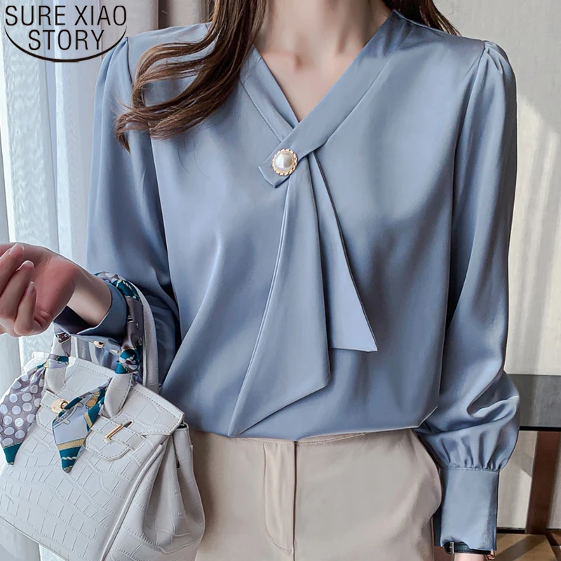 

Новинка 2022, рубашка с длинным рукавом для ранней осени, Офисная Женская модная атласная шифоновая блузка, Женская винтажная одежда, шикарны...