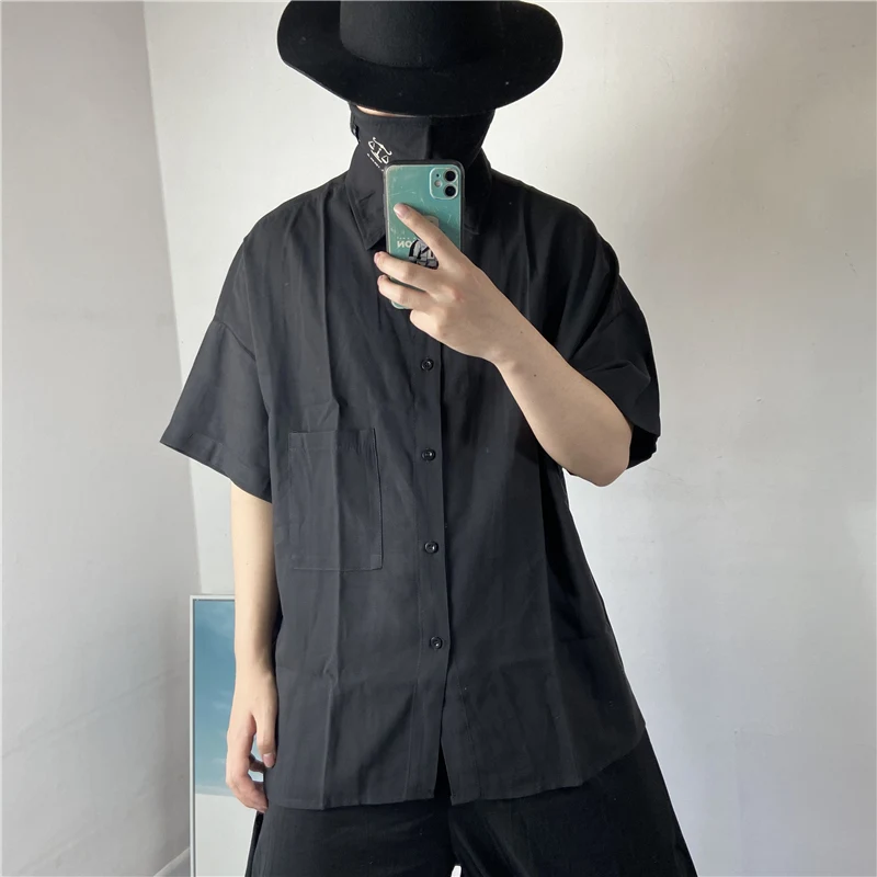 Men's Short Sleeve Shirt Summer New Classic Simple Pure Color Casual Versatile Loose Oversized Shirt