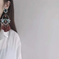 amorita ethnic retro embroidered pure handmade knit drop earrings