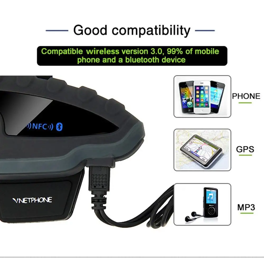 Bluetooth интерком для мотоциклетного шлема Vnetphone V8 100% м|Наушники шлемов| |