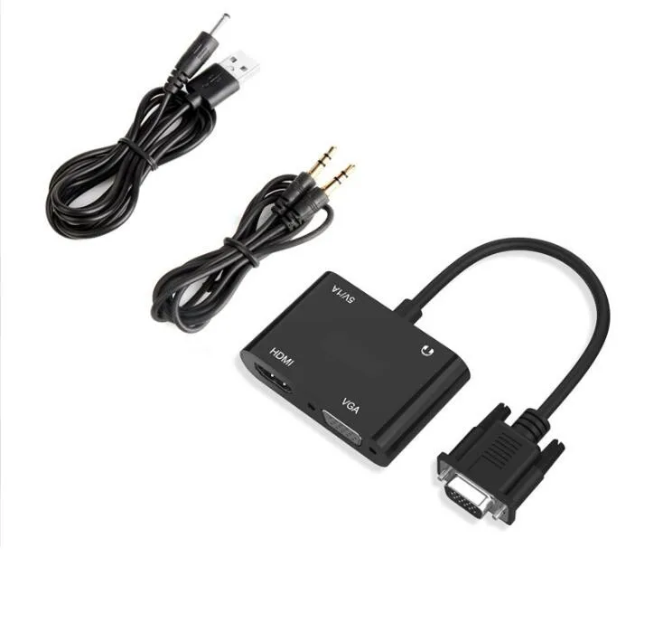 Адаптер VGA-HDMI-совместимый разветвитель VGA с диаметром 3 5 мм двойной дисплей для ПК