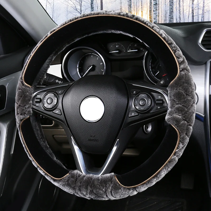 

Winter steering wheel covers Universal 37-38cm Diameter Soft Plush Car Steering Wheel Cover Interior Accessories Steering-Cover