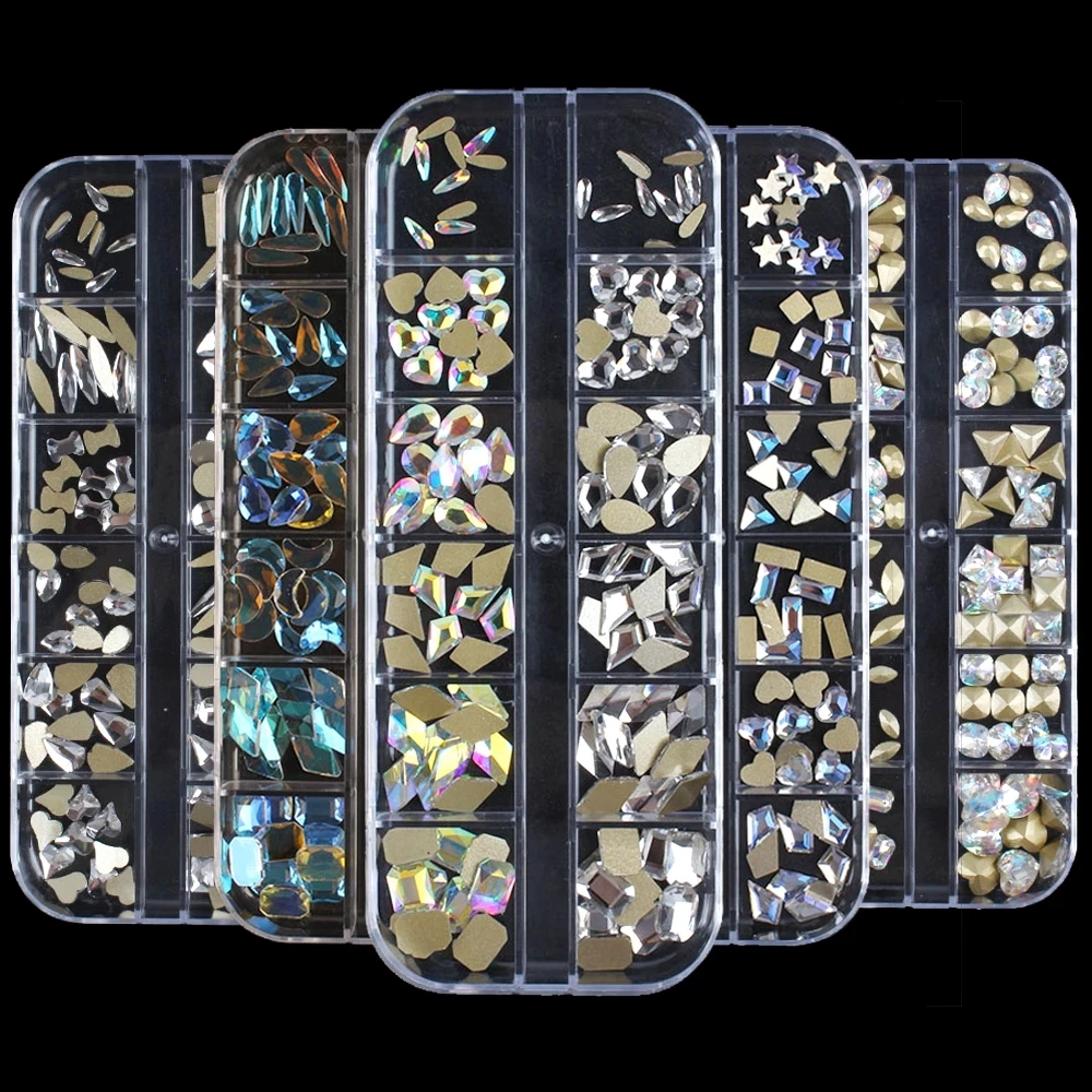 

Новые разнообразные 12-сетчатые Стразы для ногтей, стеклянные Блестящие Стразы для ногтей, Кристальные блестящие камни для ногтей
