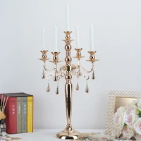 elegant golden candle holder with pendants 5 heads candelabra wedding table centerpieces christmas candlesticks home decoration