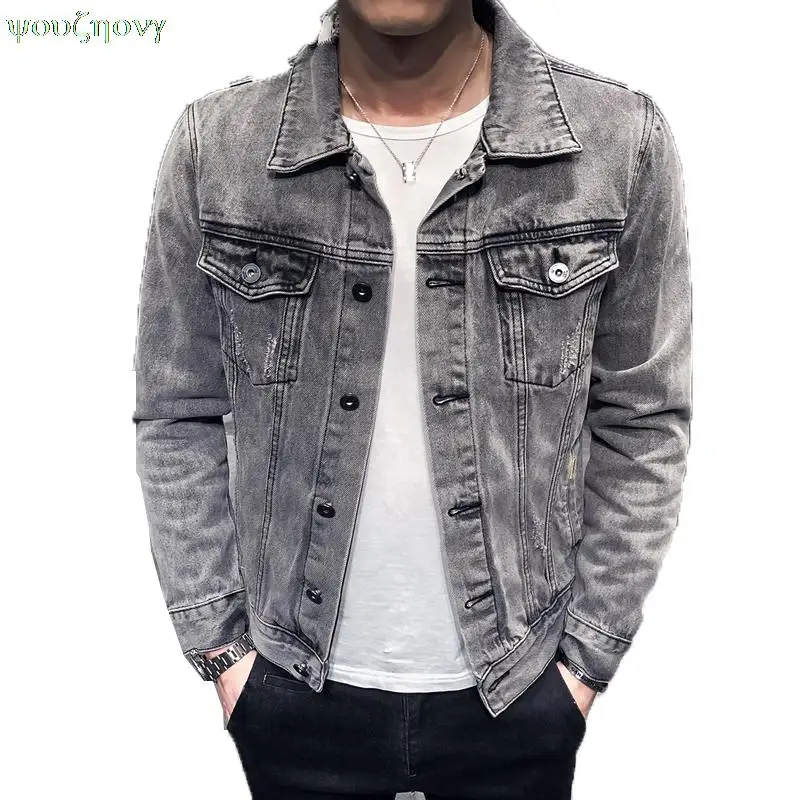 

Мужская джинсовая куртка с дырками, базовая мотоциклетная куртка в стиле ретро, уличная одежда в стиле хип-хоп, куртка-бомбер, ковбойская Му...