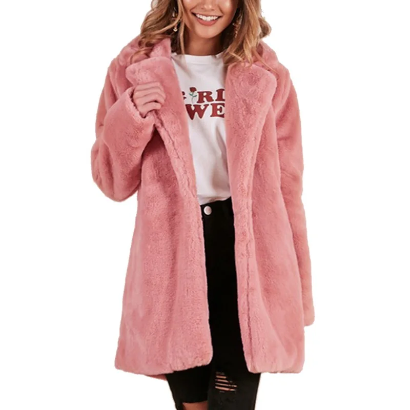 pink Зимнее женское пальто CALOFE, новинка, модное пальто из искусственного меха, Женская Повседневная Толстая теплая верхняя одежда, куртка из искусственного меха, Chaquetas Mujer - Цвет: pink