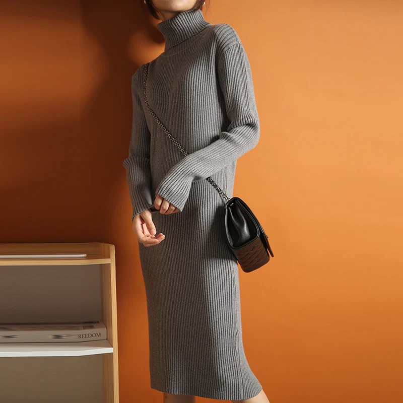 Осенне-зимние модели 2019 свободный свитер с высоким воротником и длинными