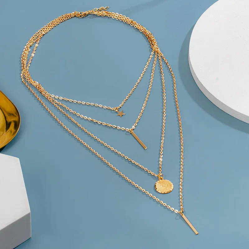 

BICUX Multilayer Crystal Star Pendants Necklaces For Women Vintage Charm Gold Choker Necklace 2021 Bohemian Jewelry Wholesale