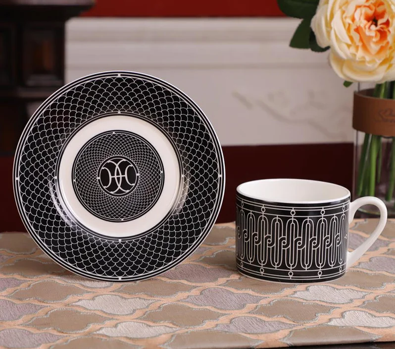 

Elegant style catering bone china cup multi-style simple ceramic coffee cup and saucer dish with pattern set with safe packing
