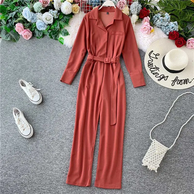 purplish red Офисный женский комбинезон Ol, Блейзер, воротник, длинный рукав, высокая талия, шифон, комбинезон для женщин, синий, желтый, абрикосовый, широкие длинные штаны - Цвет: purplish red