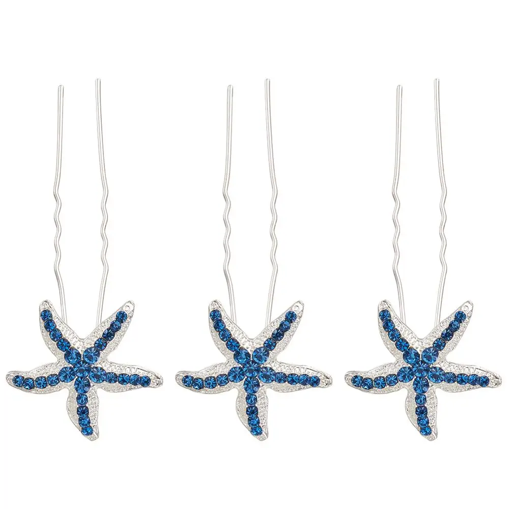 10 шт. морская звезда синяя железная простая палочка для волос стразы женщин