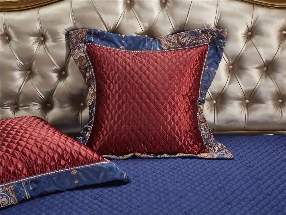 

Luxury blue satin cotton bedding set Queen/King size bed sheet sets duvet cover Embroidery Flat sheet couvre lit linge de lit