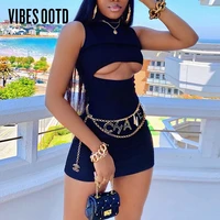 vibesootd summer sleeveless mock neck mini bodycon dress birthday solid sexy cut out womens dresses fall 2021 clothing