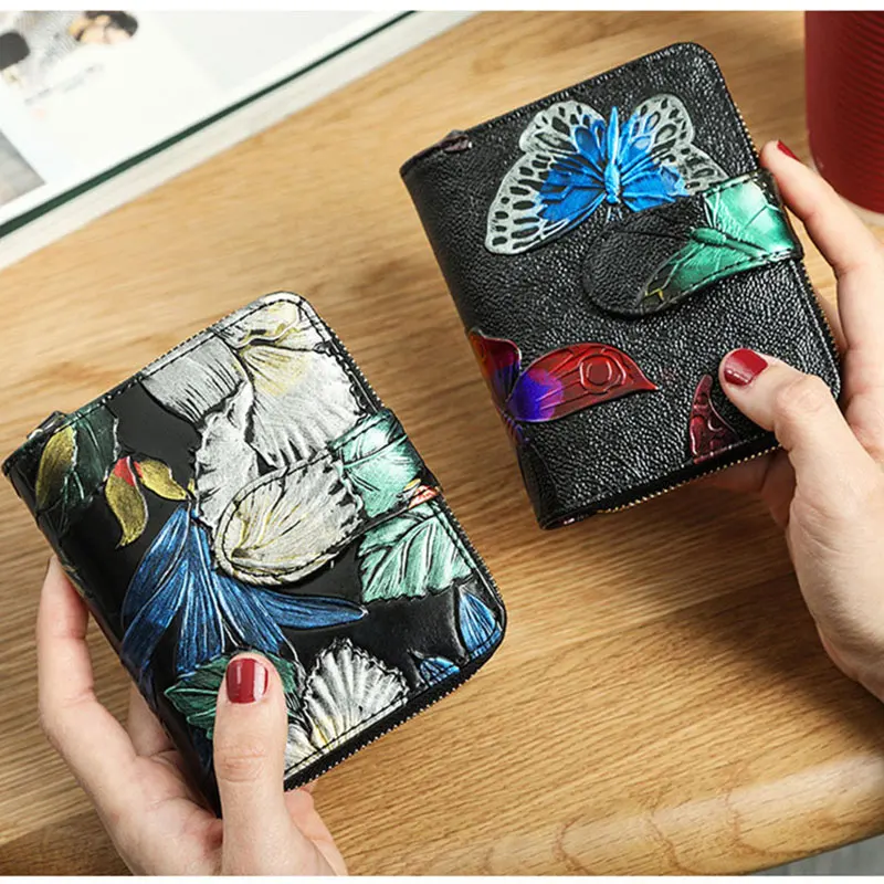 Складной женский кошелек из натуральной кожи с принтом животных мини клатч