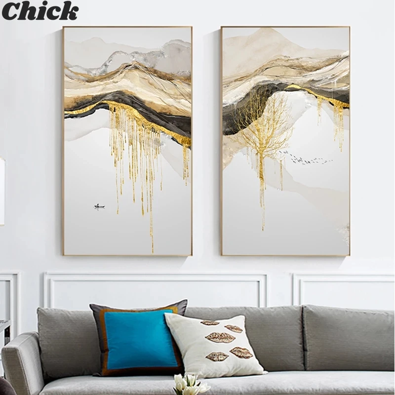 

Modern Abstract Golden Sunshine Oil Painting Landscape Landscape Poster Print Fashion Living Room Nordic Mural Home Decoration