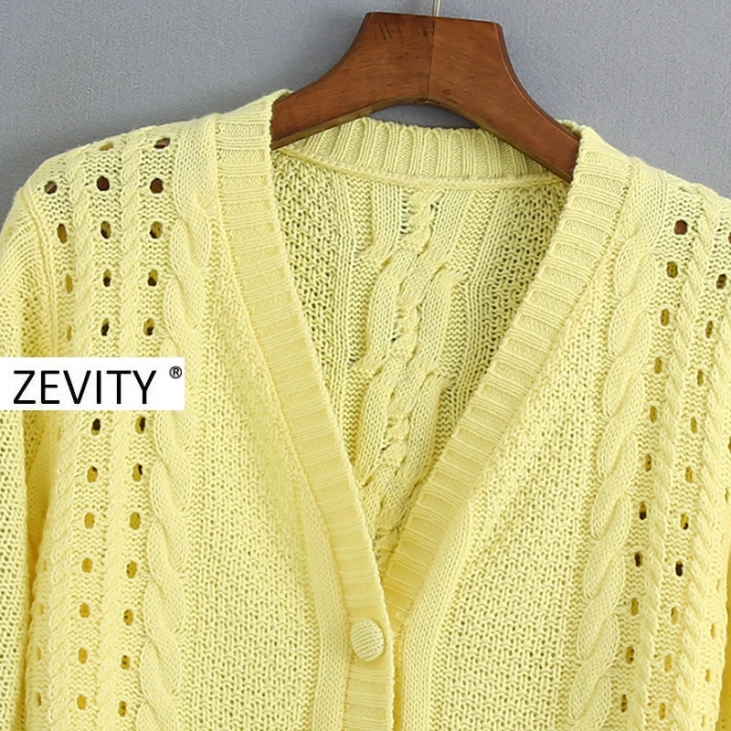 Новинка от Zevity женский укороченный вязаный кардиган с v-образным вырезом и