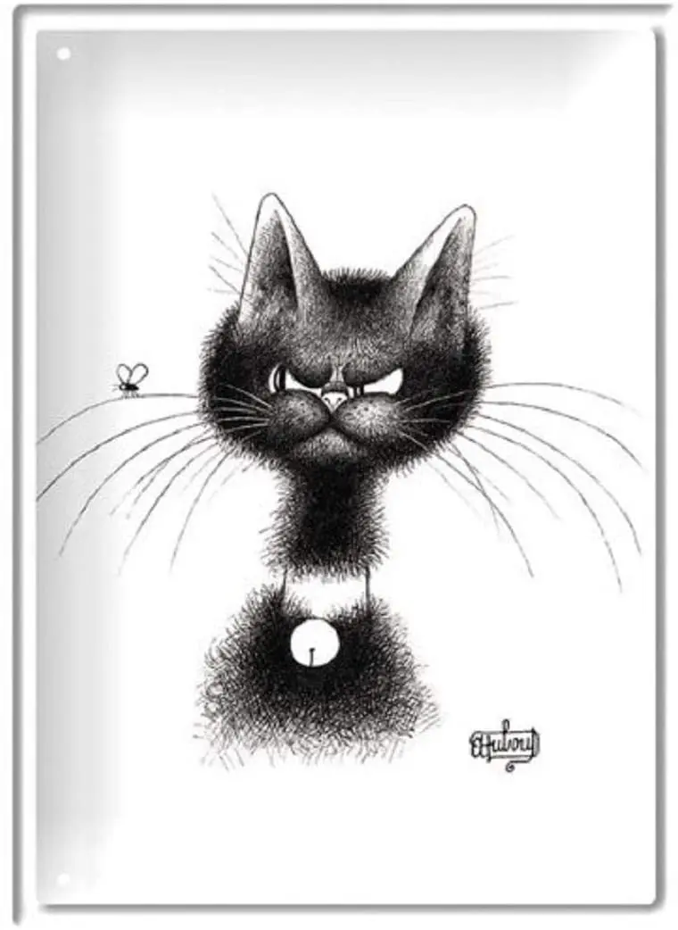 

FRENCH VINTAGE METAL SIGN 20x15cm THE CAT BY DUBOUT THE FLY