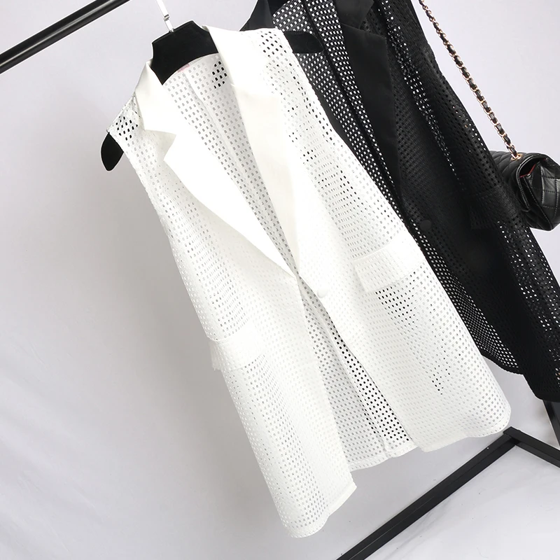 

2021 Summer New Korean Style Hollow Suit Vest Cardigan Thin Section Long Section Loose Thin Coat Waistcoat Women s315