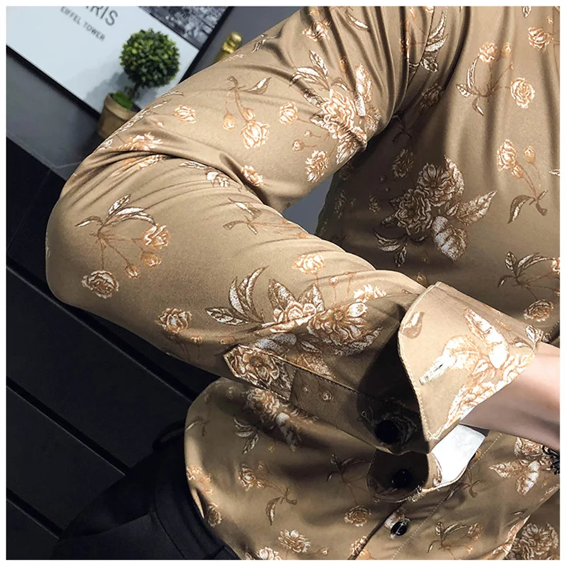 

Vintage Style Digital Floral Print Shirts For Men Long Sleeve Men Button Up Shirts Casual Dress Camisa Hombre Streetwear V504