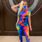 Женский спортивный костюм, повседневный комплект из двух предметов, топ с коротким рукавом и шорты с принтом тай-дай, летний наряд