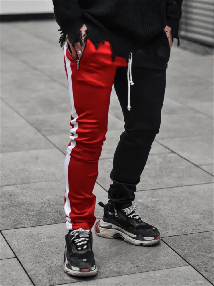 

2021 Mens Joggers zipper Casual Pants Fitness Sportswear Stitching Bottoms Skinny Sweatpants Trousers Gyms Jogger Track Pants