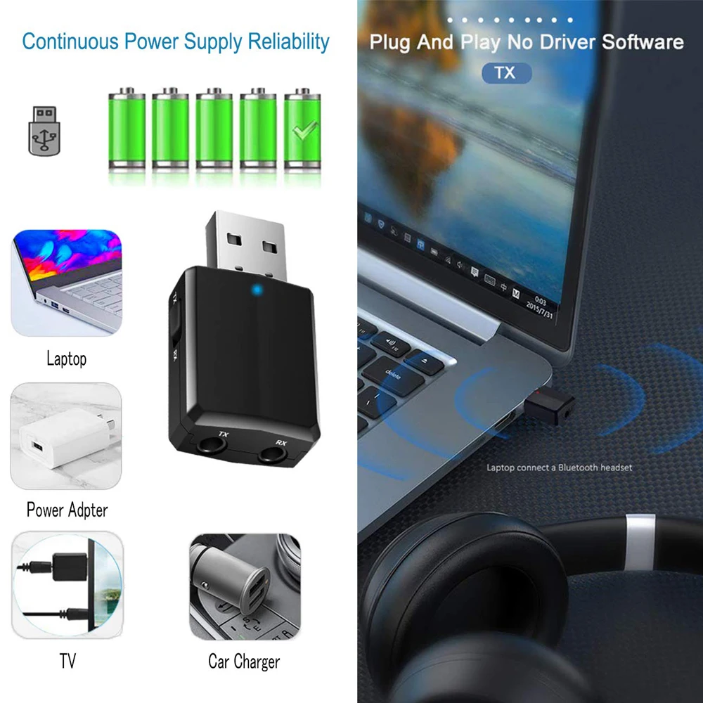Bluetooth адаптер USB 5 0 dongle передатчик приемник 3 в 1 для ТВ ПК наушников iphone дома стерео