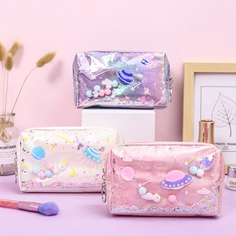 

Модная блестящая сумка для макияжа со звездами, чехол большой вместимости для карандашей, школьный чехол для ручки, принадлежности для маки...