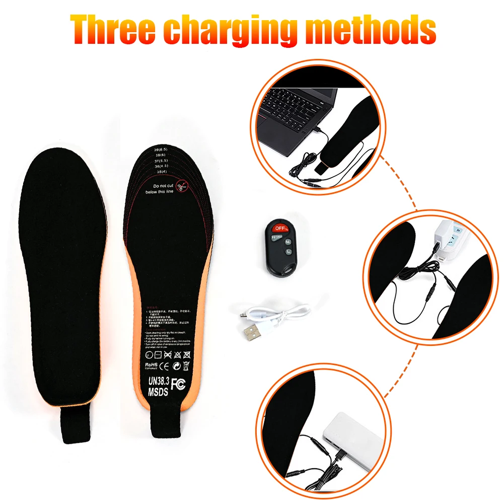 1 Pair USB Heated Insoles Winter Feet Warm Shoe Pad Mat Smart Remote Control Outdoor Sports Shoe Heating Insoles for Skiing