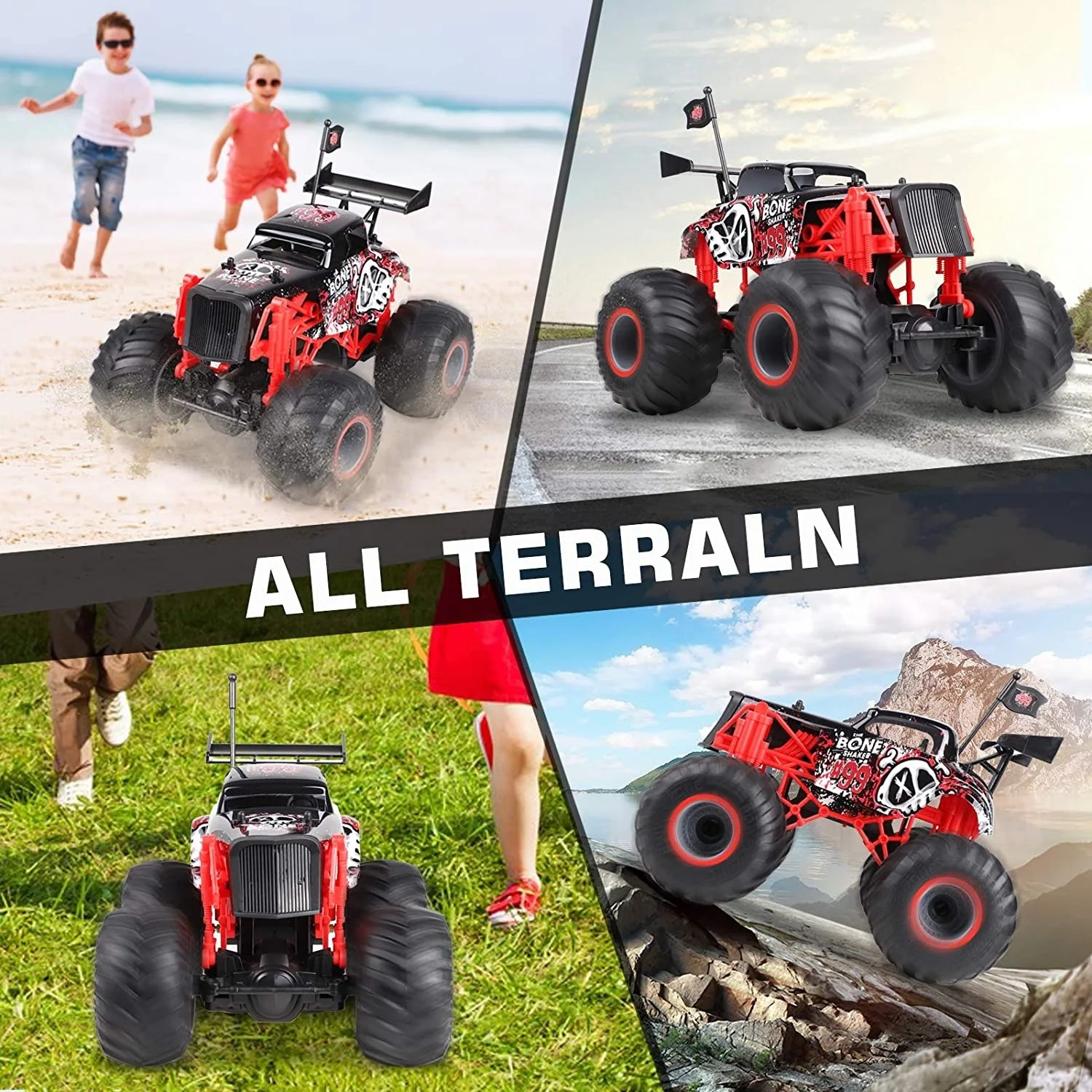 

All Terrien Off-Road Vehicle High Speed RC Car 15km/h Monster Truck for Kids with 2 Battery Up to 50+ Min Play Time