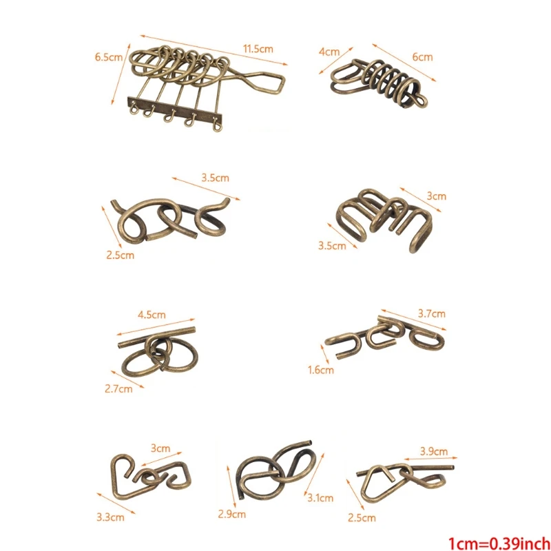 

9Pcs Metal Wire Puzzle Set IQ Mind Brain Teaser Link Unlock Interlock Game Gifts for Kids Eeducational Adults Challenge Toys