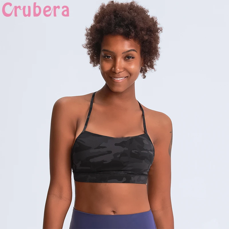 

CRUBERA Classic Naked Feel Push Up Bare Anti-sweat Padded Tops Women Workout Gym Yoga Brassiere Athletic Fitness Sports Bras