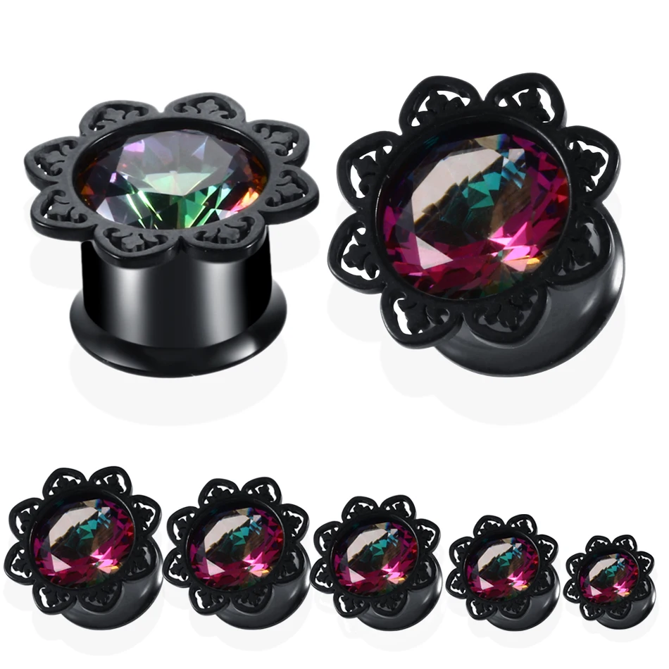 2 шт. стальной Темный светильник кристалл циркон тоннель для ушей пробки