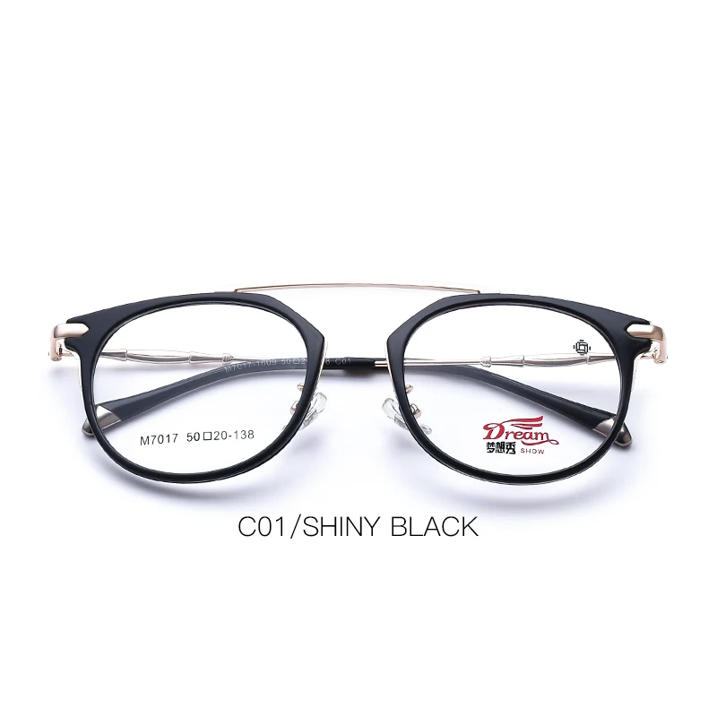 C01 Shiny black Женские очки TR90, оправа из сплава, оптическая круглая оправа, близорукость, Ретро стиль, прозрачные очки по рецепту, оправа# M7017 - Цвет оправы: C01 Shiny black