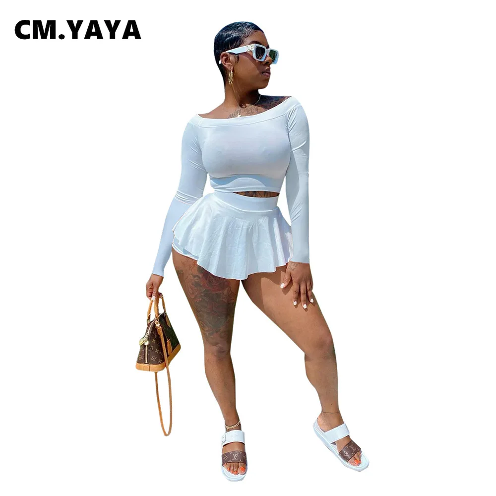 Женский комплект из двух предметов CM.YAYA однотонный облегающий укороченный Топ с