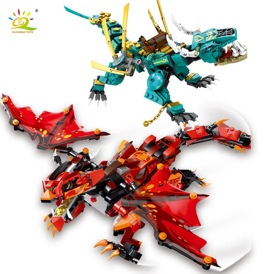 

HUIQIBAO Ninja Dragon Knight Model Building Blocks City DIY Figures Bricks Construction Toys For Children Boys Christmas Gift