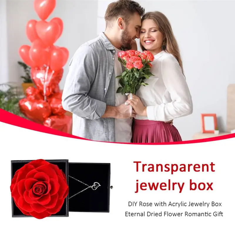

DIY Rose with Acrylic Jewelry Box Eternal Dried Flower Romantic Gift for Girlfriend Women Wedding Party Valentine's Day