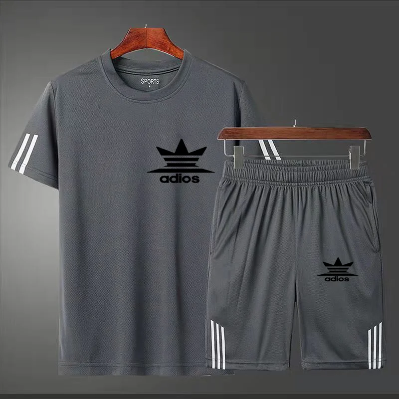 

Men's Suit O-Neck Mesh Casual Sports T-Shirt And Jogging Quick-Drying Sports Shorts Outdoor Casual Suit Oversized Size M-5XL