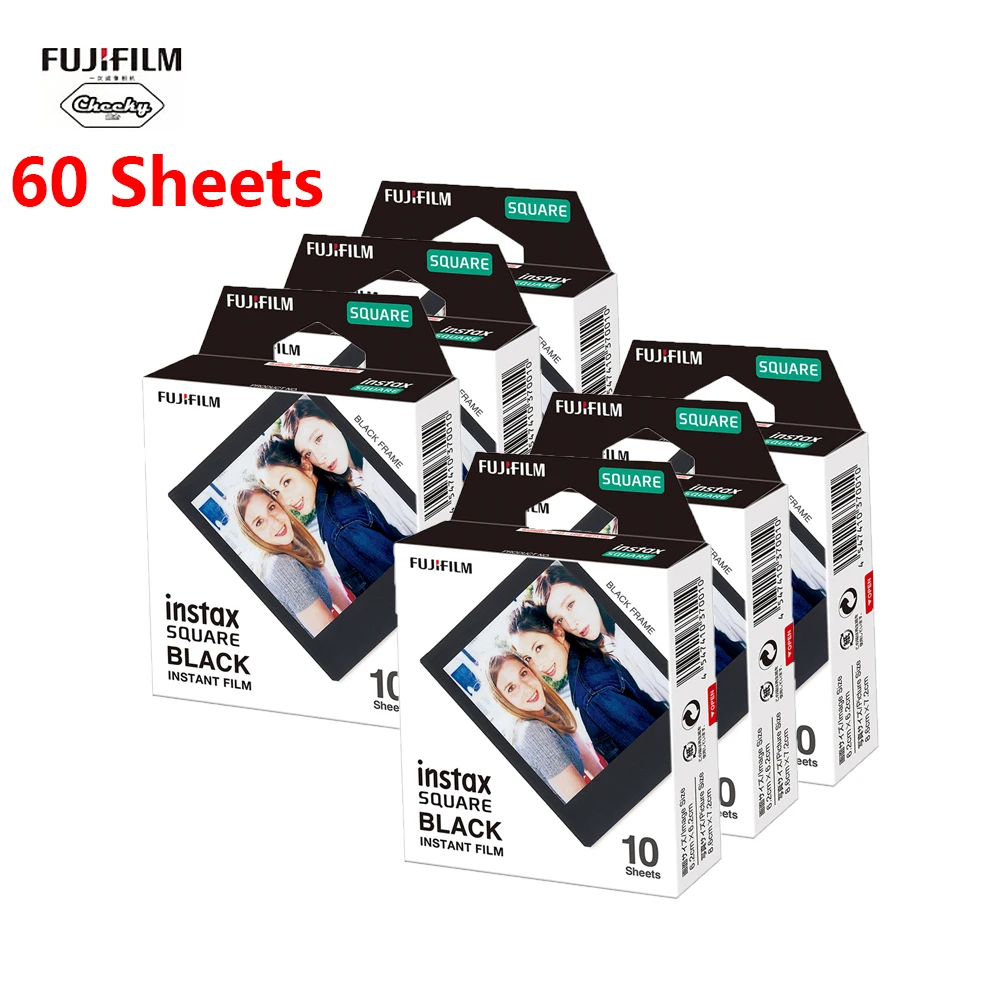 Оригинальная Fujifilm Instax Mini Film 10 20 40 60 листов для камеры SQUARE SQ20 SQ10 SQ6 Photo Black Paper