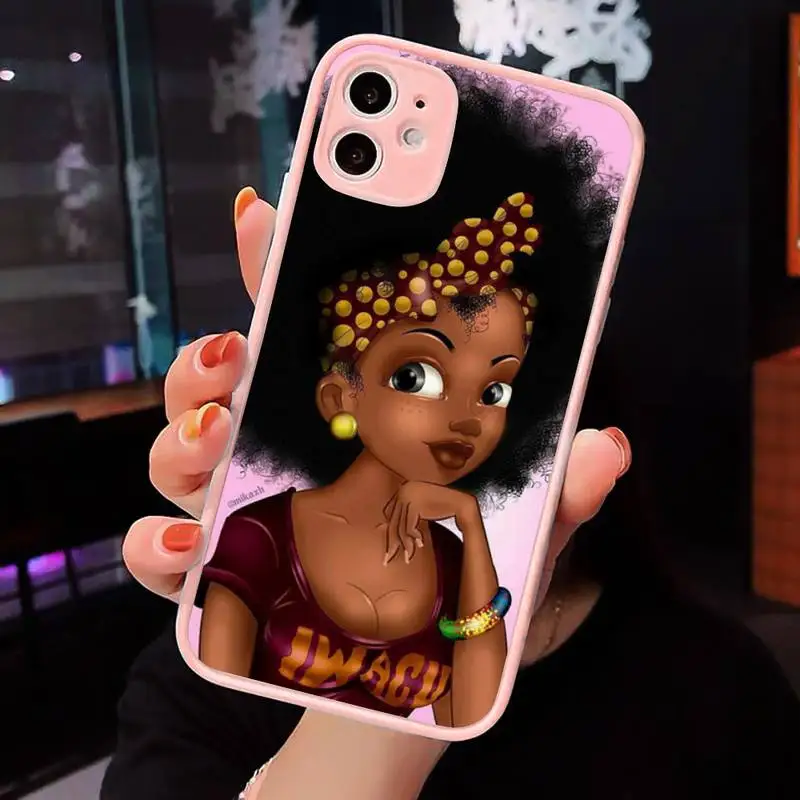 

African Afro Melanin Poppin Black Girl Custom Phone Case matte transparent For iphone 7 8 11 12 plus mini x xs xr pro max cover