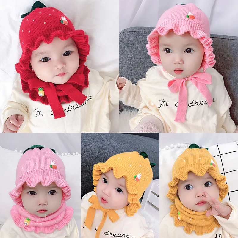 Шапка для малышей Осень зима маленьких девочек 3 6 12 месяцев шерстяная шапка шарф