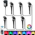 Садовые светильники RGB 1-6 дюймов, уличная Светодиодная лампа для газона, вход 12 В, с дистанционным управлением, для двора, водонепроницаемые прожекторы для дорожек, вилка EUUS