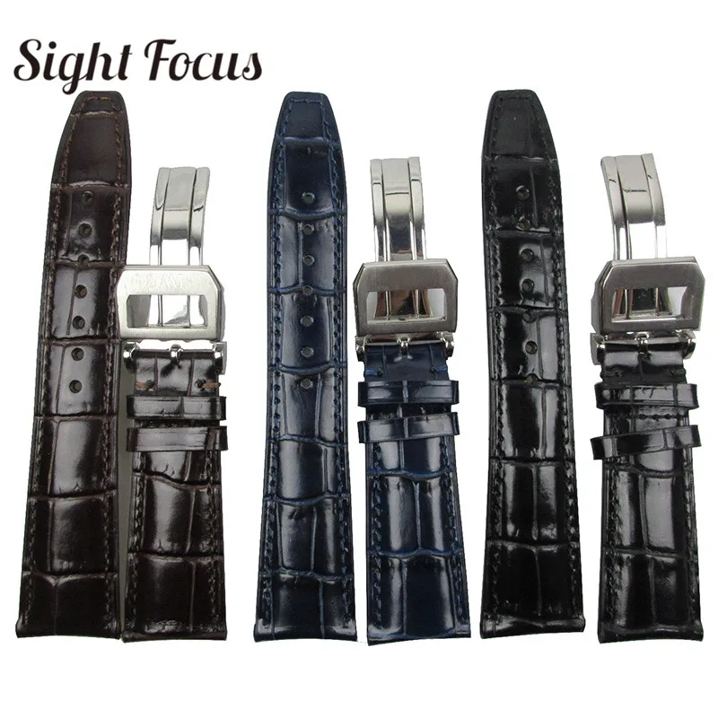 

22mm Curved End Watch Band for IWC Leather Strap Replacement Seven Day Wristwatch Bracelet Men Belt Black Blue Coffee Strap Mens