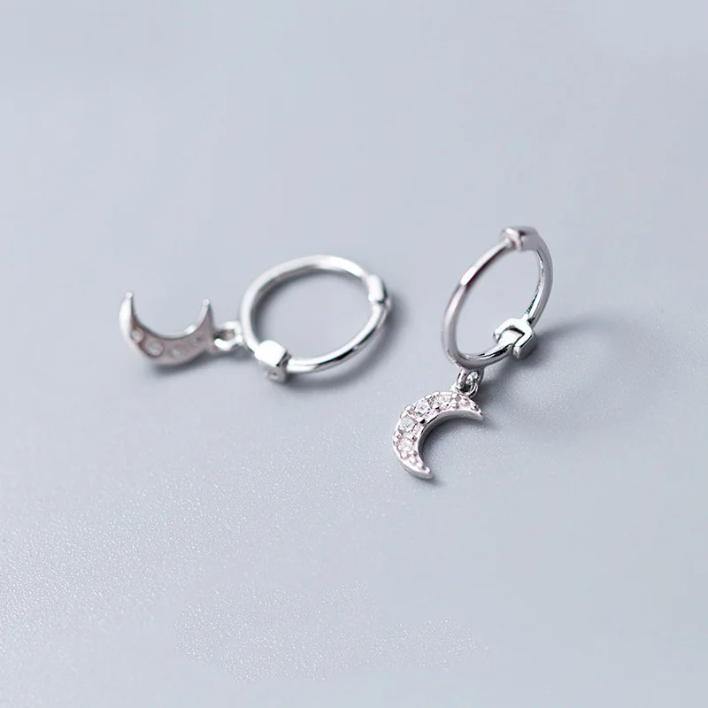 1 Pair Silver Moon Trusta,,, 925, твердые, Стерлинговое Серебро, звезда, маленькие серьги-гвоздики для девочек, подарок для подростков, женские модные ювелирные изделия DS900 - Окраска металла: 1 Pair Silver Moon