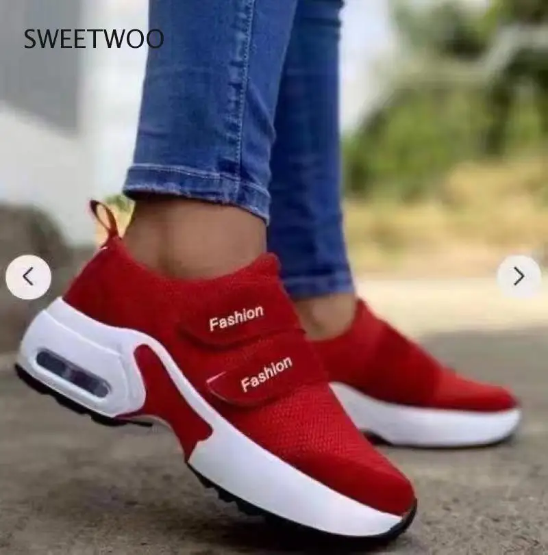 Vulcanized Woman Casual Shoes Platform Ladies Tennis Velcro Light