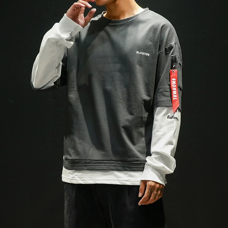 Мужские лоскутные толстовки с фальш-вставкой повседневные хлопковые пуловеры в