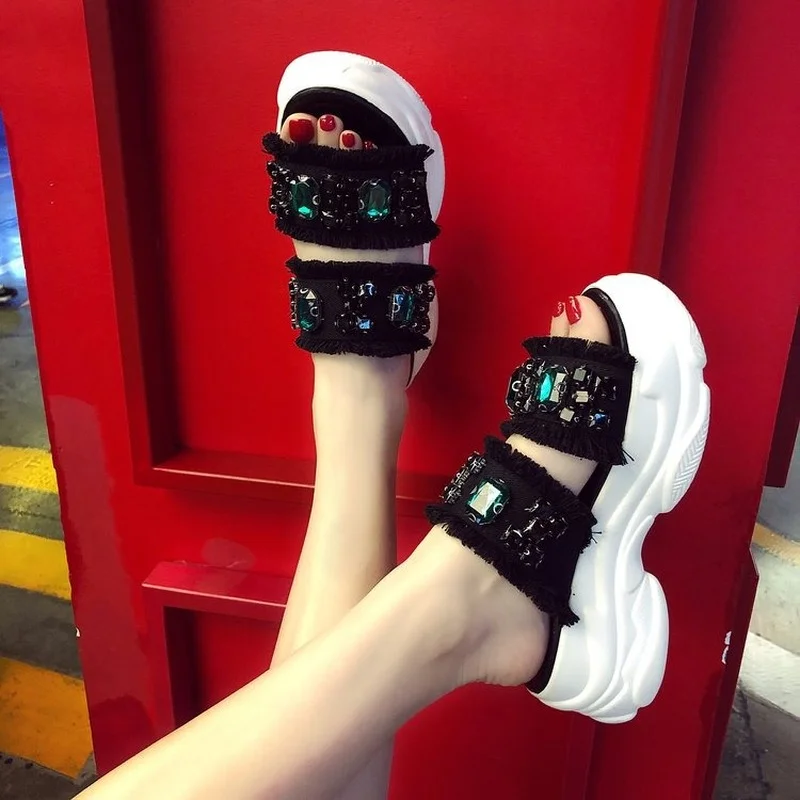 Толстая подошва Для женщин тапочки пляжная обувь сандалии на платформе Ladies